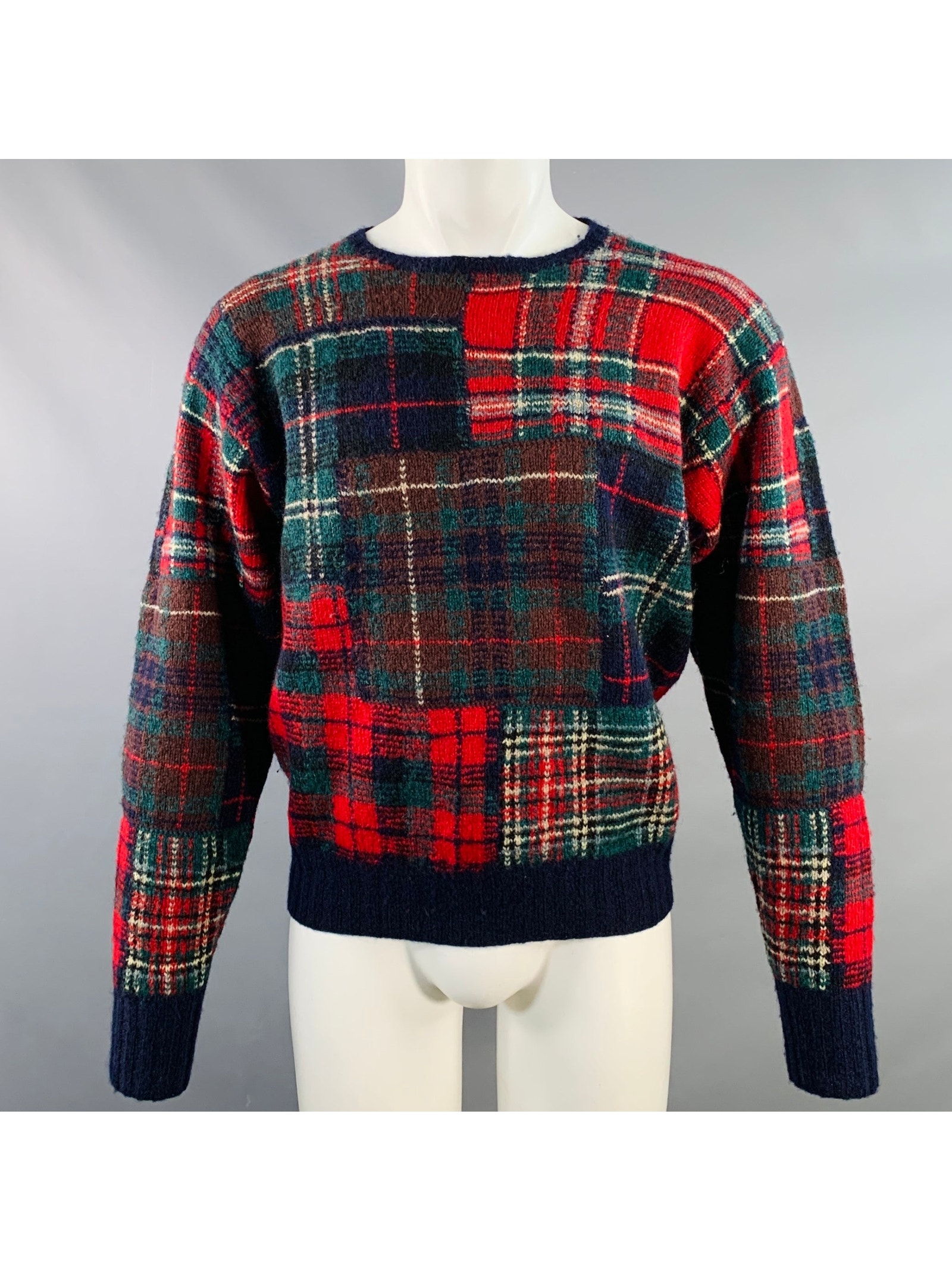 Polo By Ralph Lauren Size M Multi Color Patchwork Wool Crew Neck Sweater